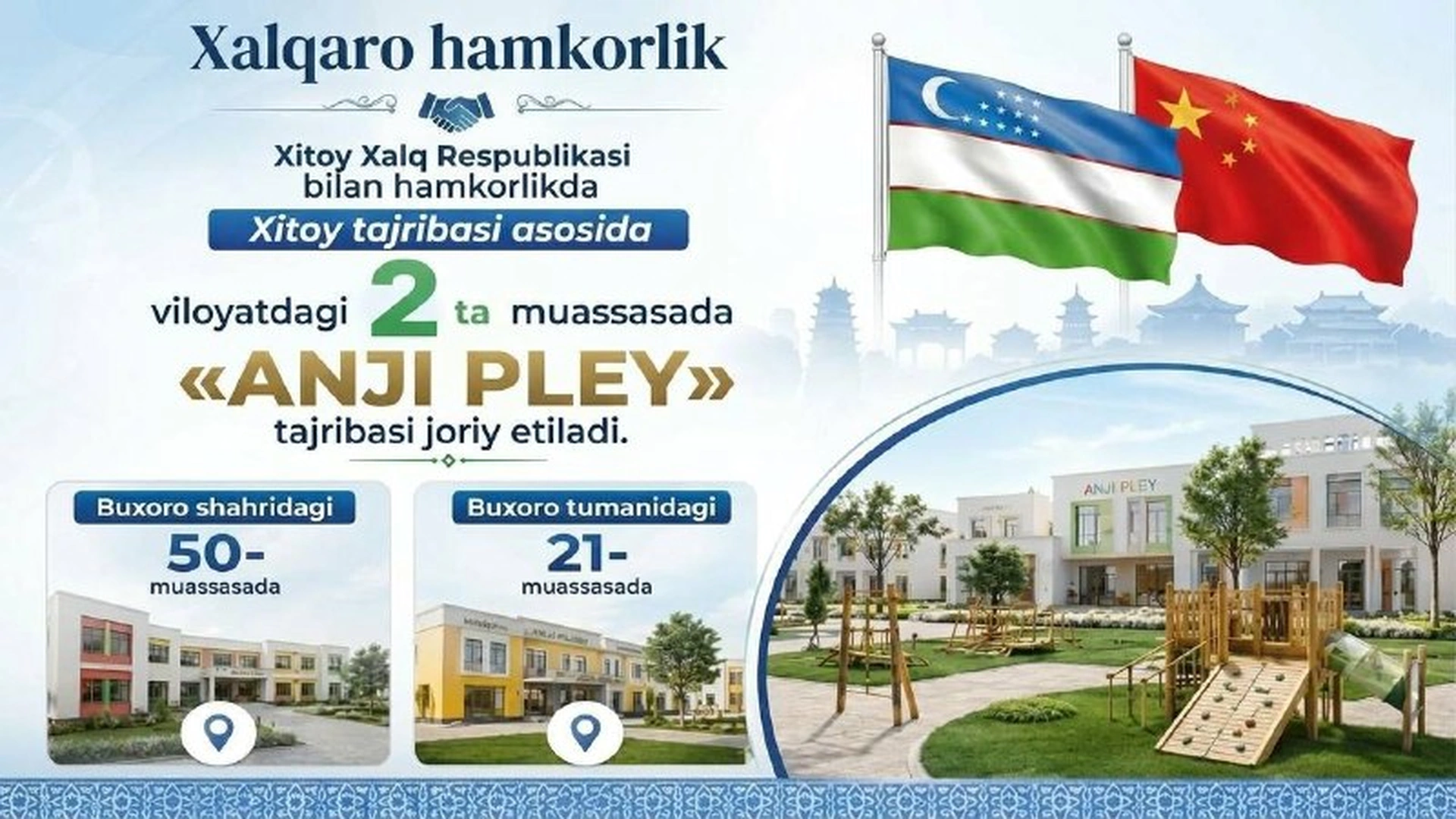 Anji Play metodikasi joriy etilayotgan Buxorodagi maktabgacha ta’lim tashkilotlari