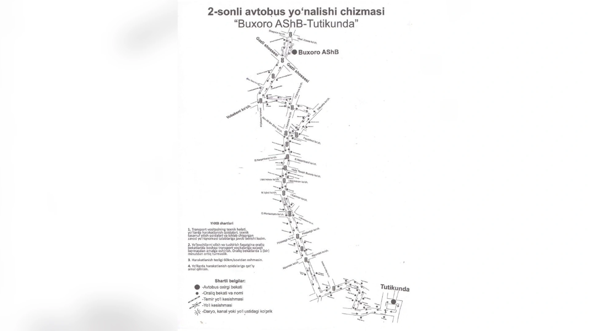 2-sonli Buxoro ASHB — Tutkunda avtobus yo‘nalishi chizmasi