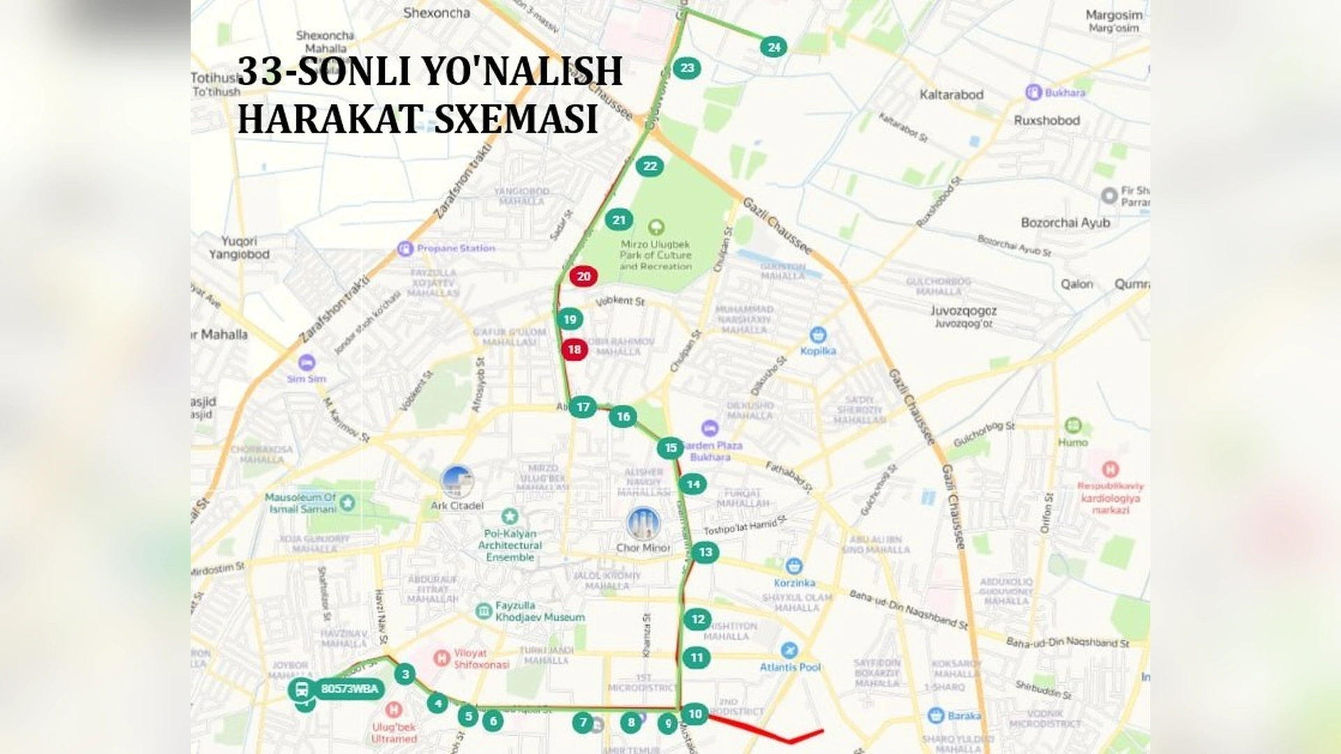 33-sonli avtobus yo‘nalishi sxemasi